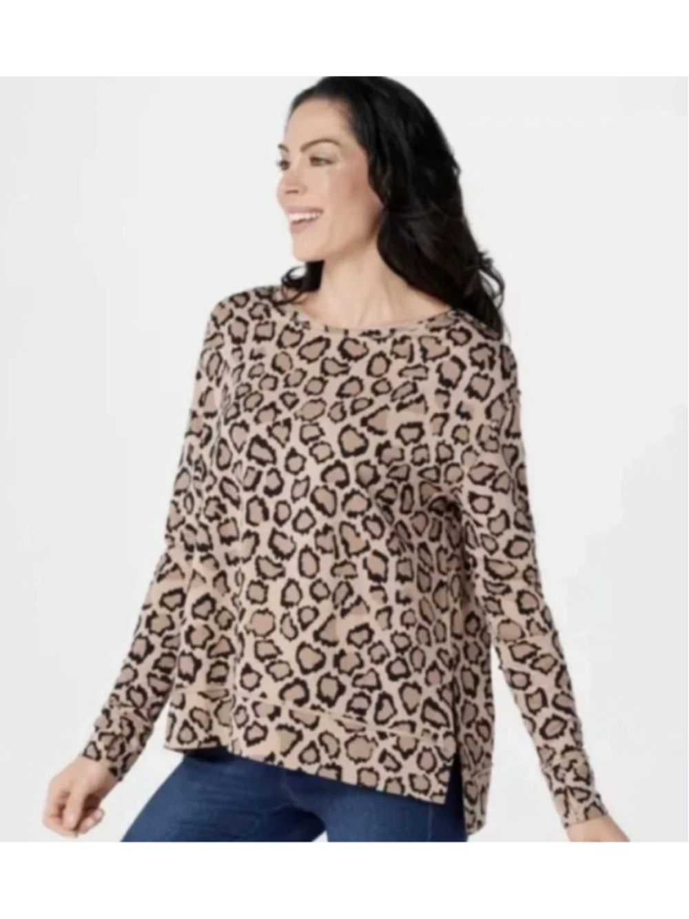 Rachel Hollis Leopard Print Sweatshirt Size M Beige Black